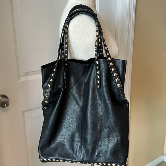 Zara black leather studded tote bag - Picture 1 of 14